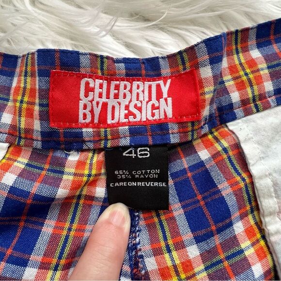 Celebrity By Design Shorts Men Blue Orange Plaid Denver Broncos Size 46x16 - Picture 3 of 5